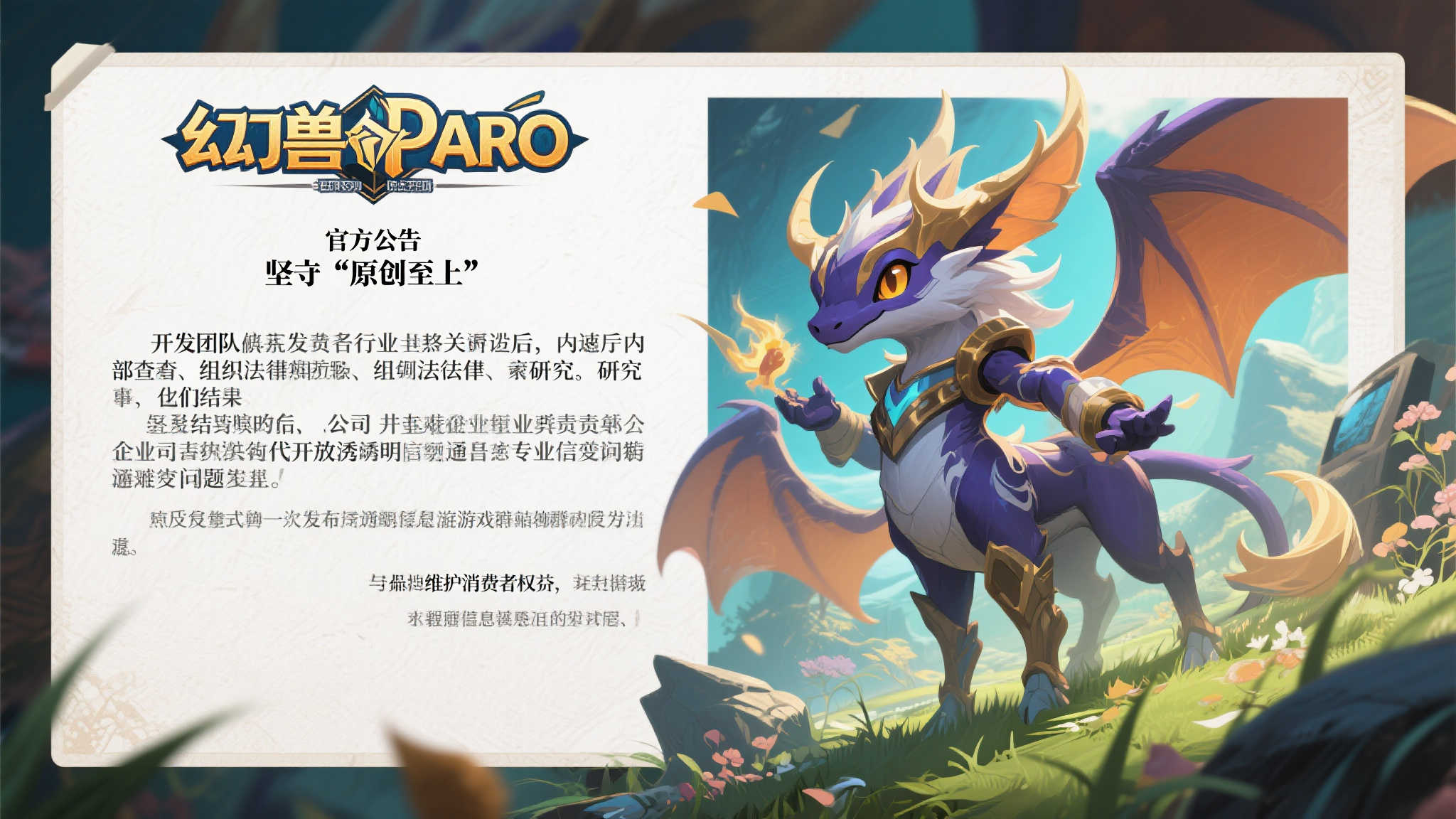 《幻兽帕鲁》发布调整公告 积极应诉专利争议 《幻兽帕鲁》的官方公告一经推出,引发业内